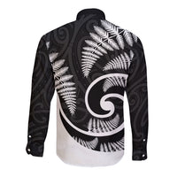 New Zealand Long Sleeve Button Shirt Maori With Silver Fern White LT6 - Polynesian Pride