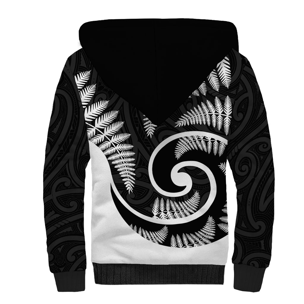 New Zealand Sherpa Hoodie Maori With Silver Fern White LT6 - Polynesian Pride
