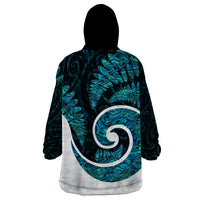 New Zealand Wearable Blanket Hoodie Maori With Silver Fern Papua Shell Green Ver.1 LT6 - Polynesian Pride