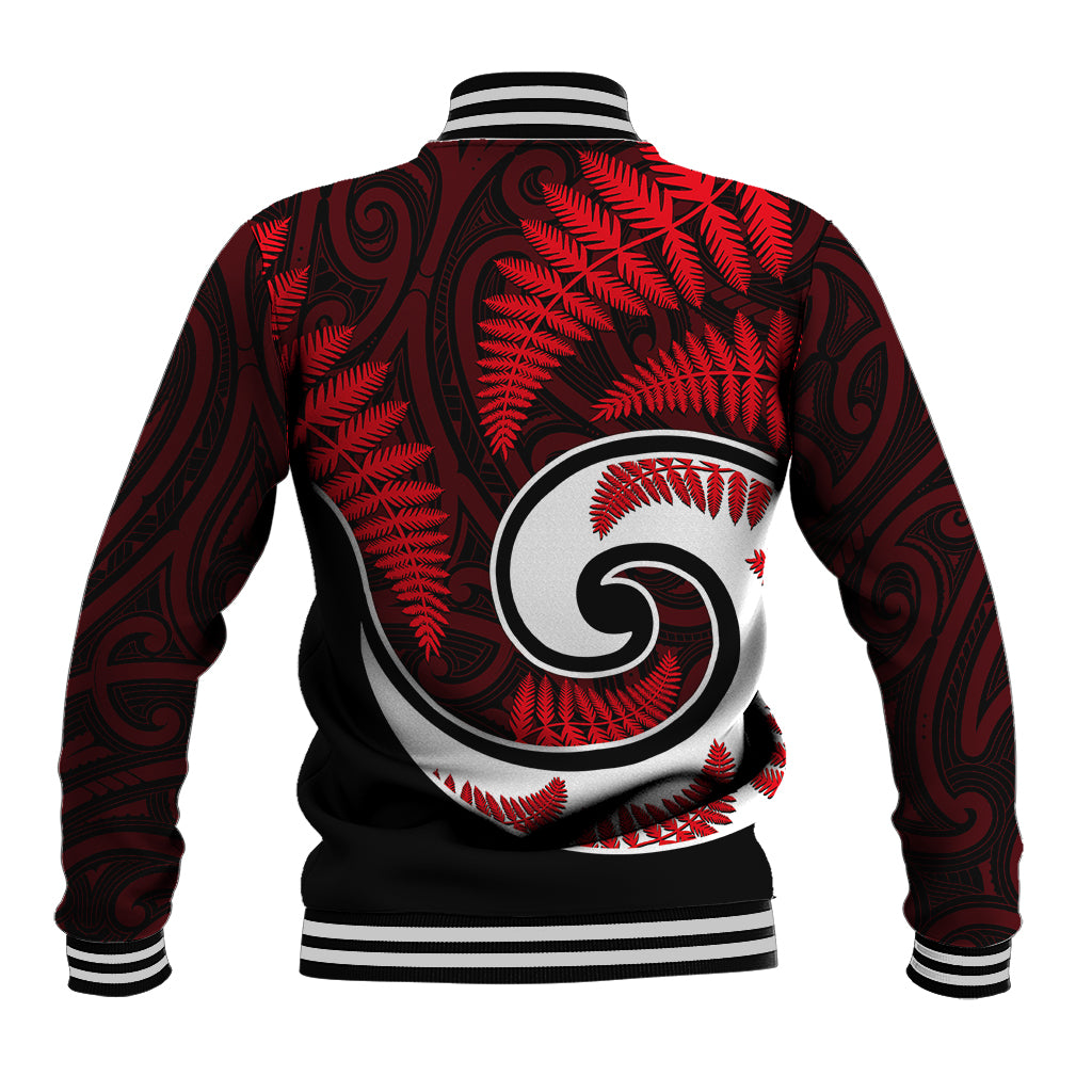 New Zealand Baseball Jacket Maori With Silver Fern Red LT6 - Polynesian Pride