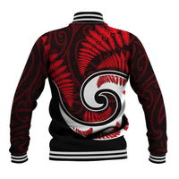New Zealand Baseball Jacket Maori With Silver Fern Red LT6 - Polynesian Pride