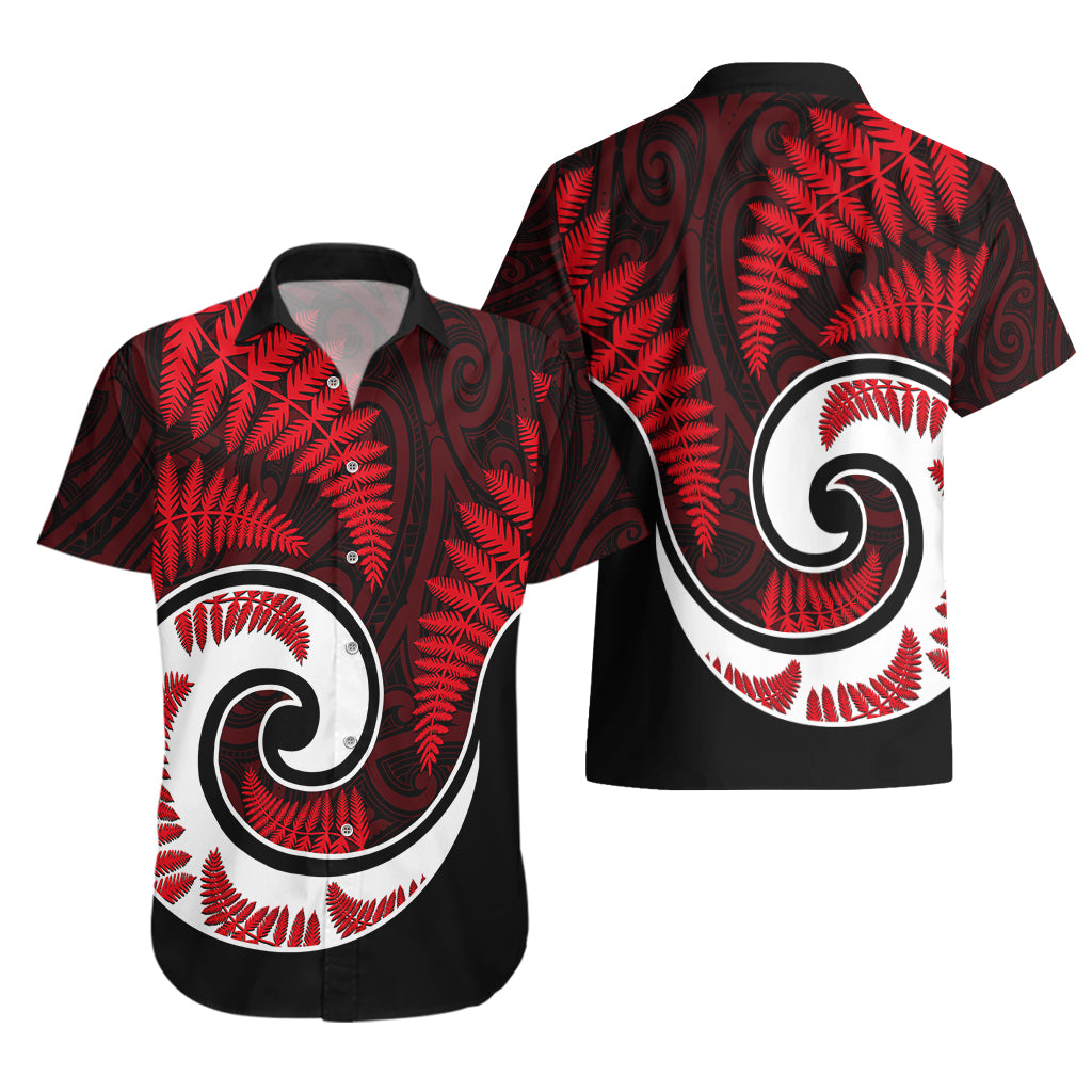 New Zealand Hawaiian Shirt Maori With Silver Fern Red LT6 - Polynesian Pride