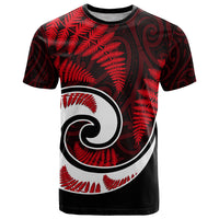 New Zealand T Shirt Maori With Silver Fern Red LT6 Red - Polynesian Pride