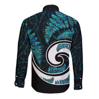 New Zealand Long Sleeve Button Shirt Maori With Silver Fern Papua Shell Green Ver.2 LT6 - Polynesian Pride