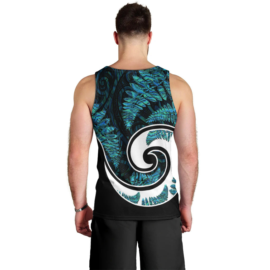 New Zealand Men Tank Top Maori With Silver Fern Papua Shell Green Ver.2 LT6 - Polynesian Pride