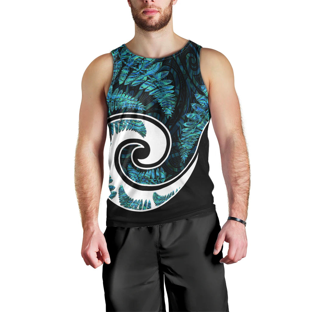 New Zealand Men Tank Top Maori With Silver Fern Papua Shell Green Ver.2 LT6 - Polynesian Pride