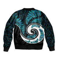 New Zealand Sleeve Zip Bomber Jacket Maori With Silver Fern Papua Shell Green Ver.2 LT6 - Polynesian Pride