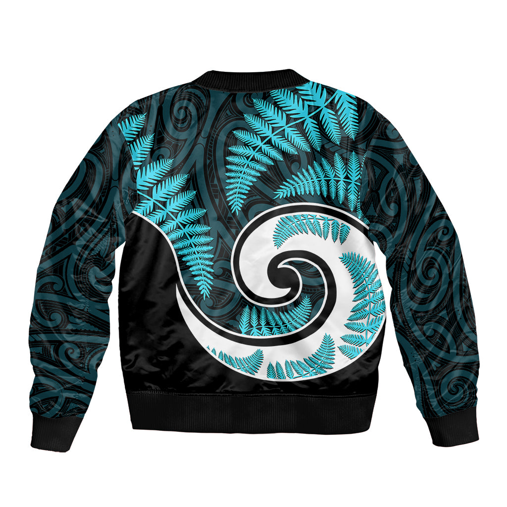 New Zealand Bomber Jacket Maori With Silver Fern Light Blue LT6 - Polynesian Pride