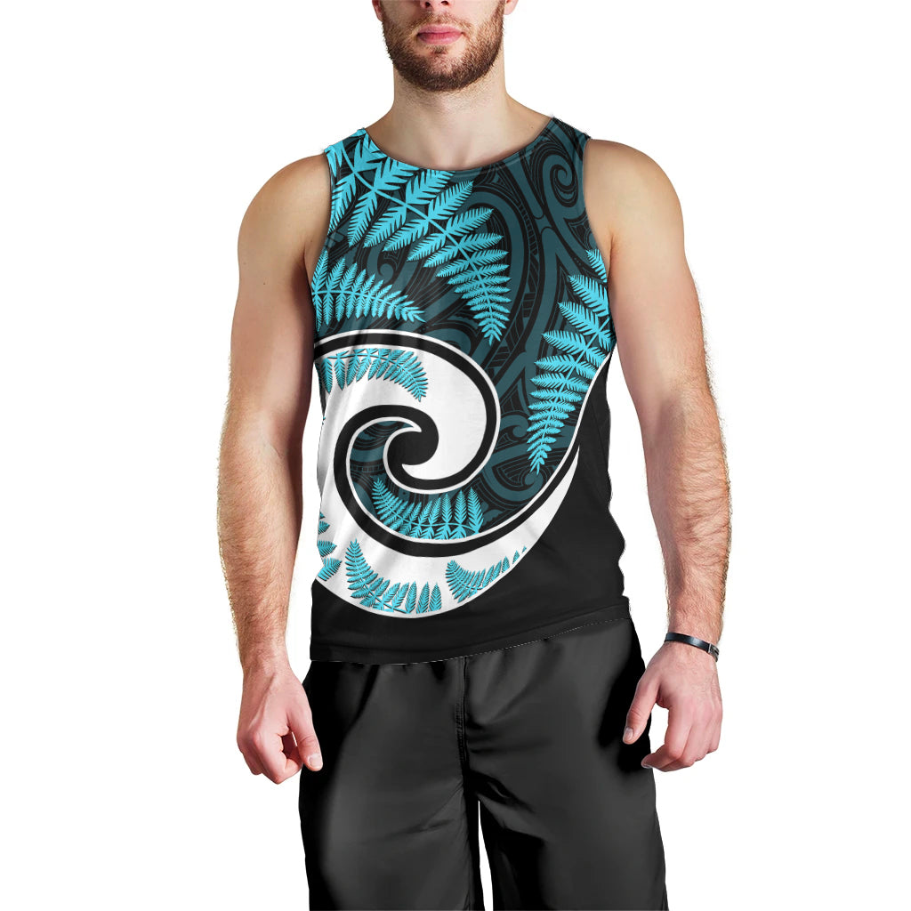 New Zealand Men Tank Top Maori With Silver Fern Light Blue LT6 - Polynesian Pride