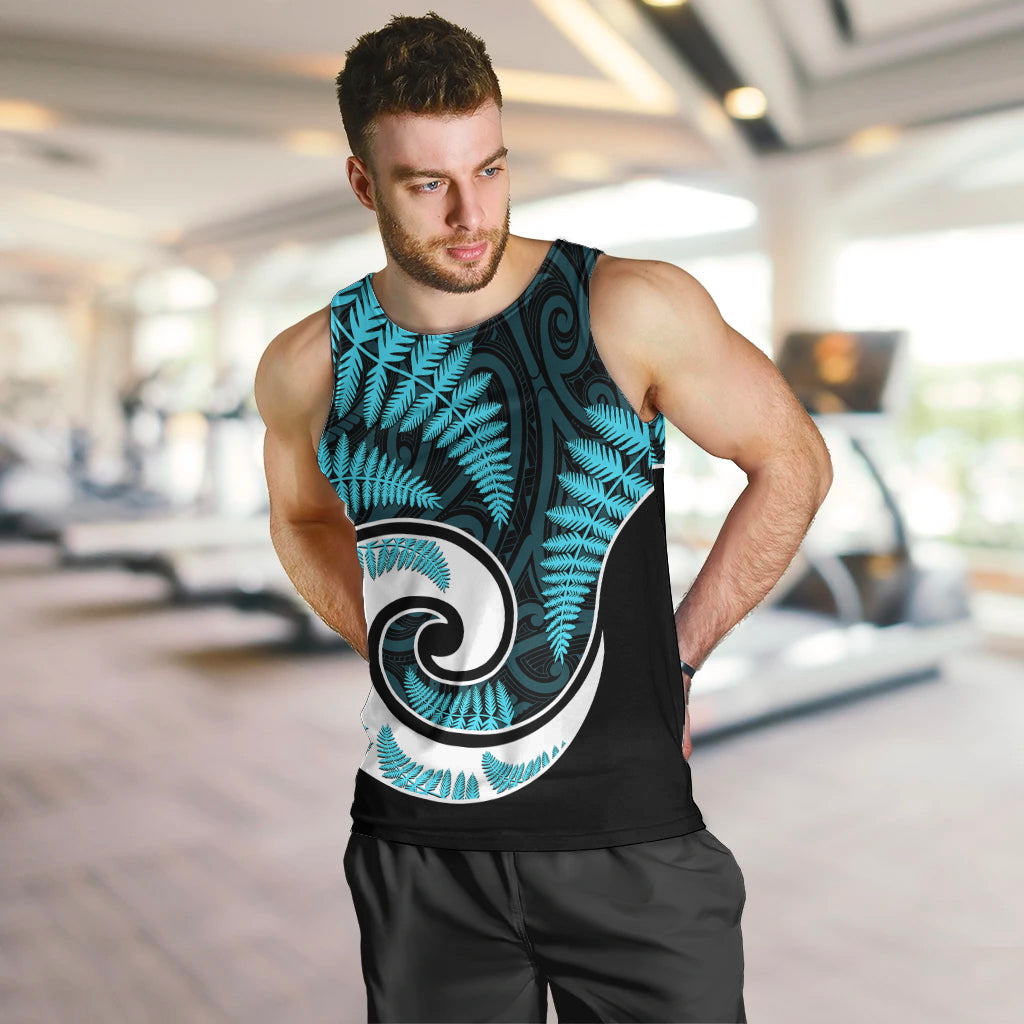 New Zealand Men Tank Top Maori With Silver Fern Light Blue LT6 - Polynesian Pride