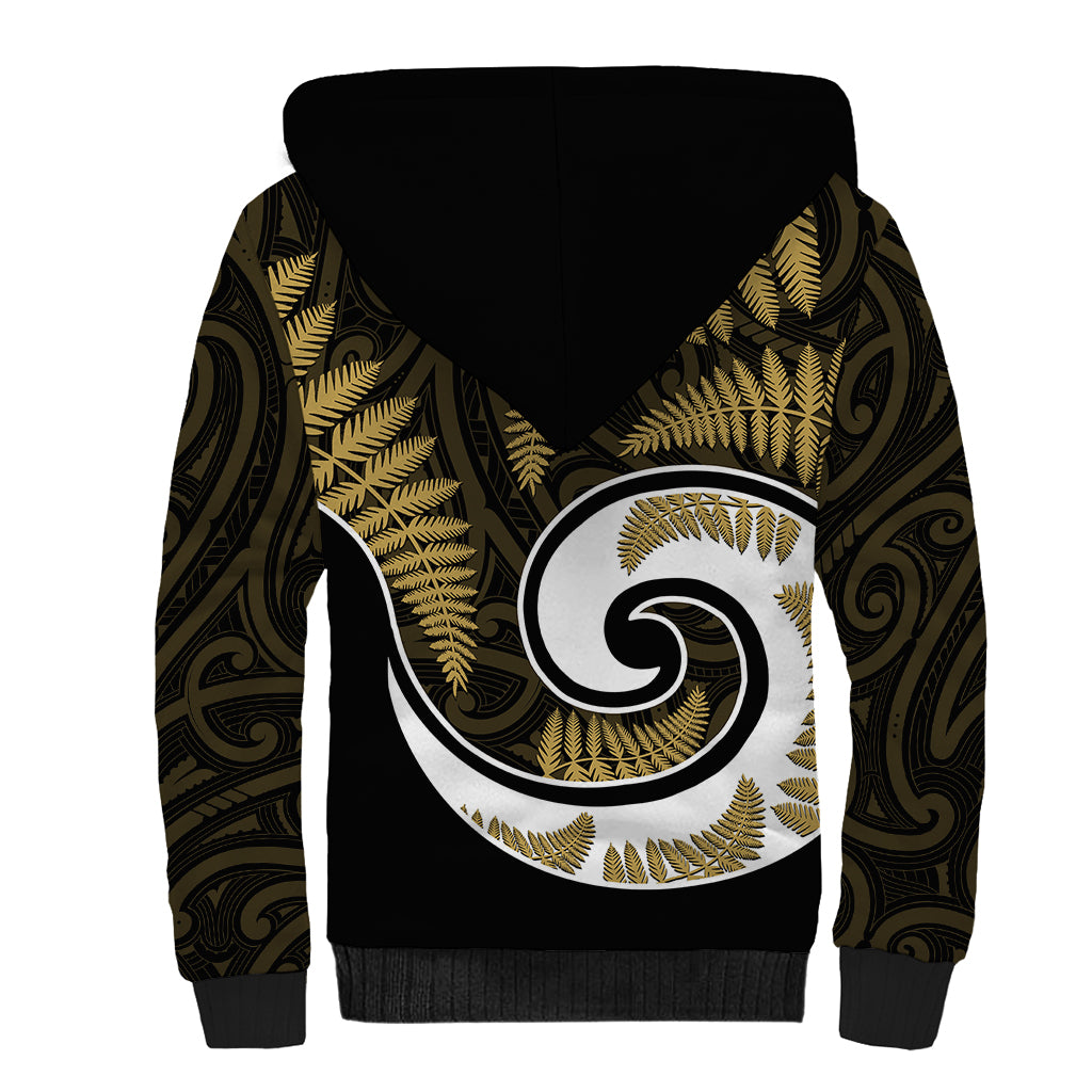 New Zealand Sherpa Hoodie Maori With Silver Fern Gold LT6 - Polynesian Pride