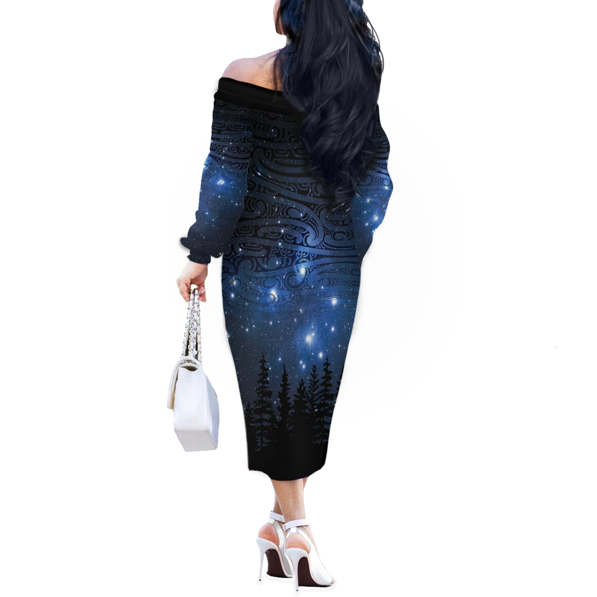 Matariki Te Tau Hou Māori Off The Shoulder Long Sleeve Dress New Zealand Starry Sky