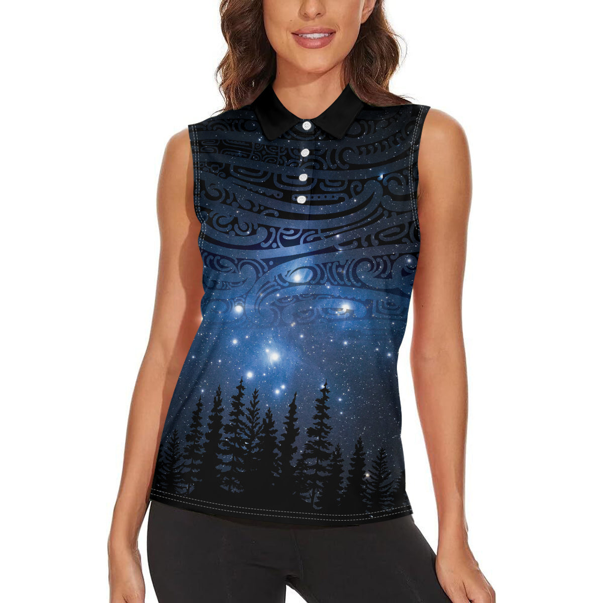 Matariki Te Tau Hou Māori Women Sleeveless Polo Shirt New Zealand Starry Sky