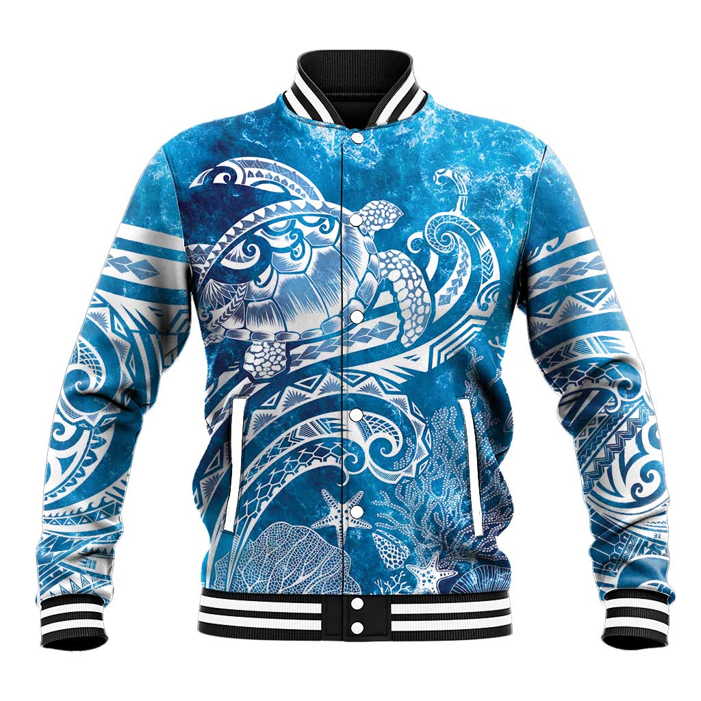 World Ocean Day Polynesian Pattern Baseball Jacket Crystal Waves LT7 Unisex Blue - Polynesian Pride