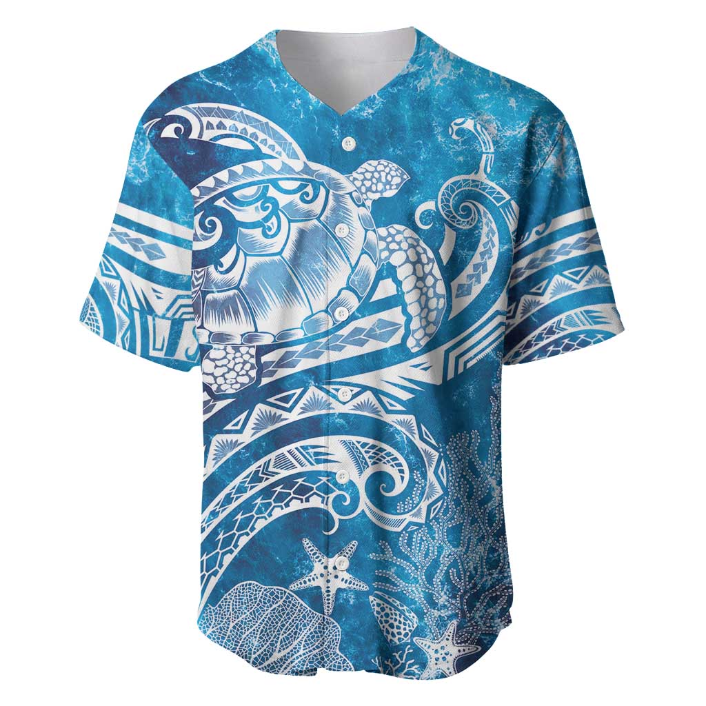 World Ocean Day Polynesian Pattern Baseball Jersey Crystal Waves LT7 Blue - Polynesian Pride