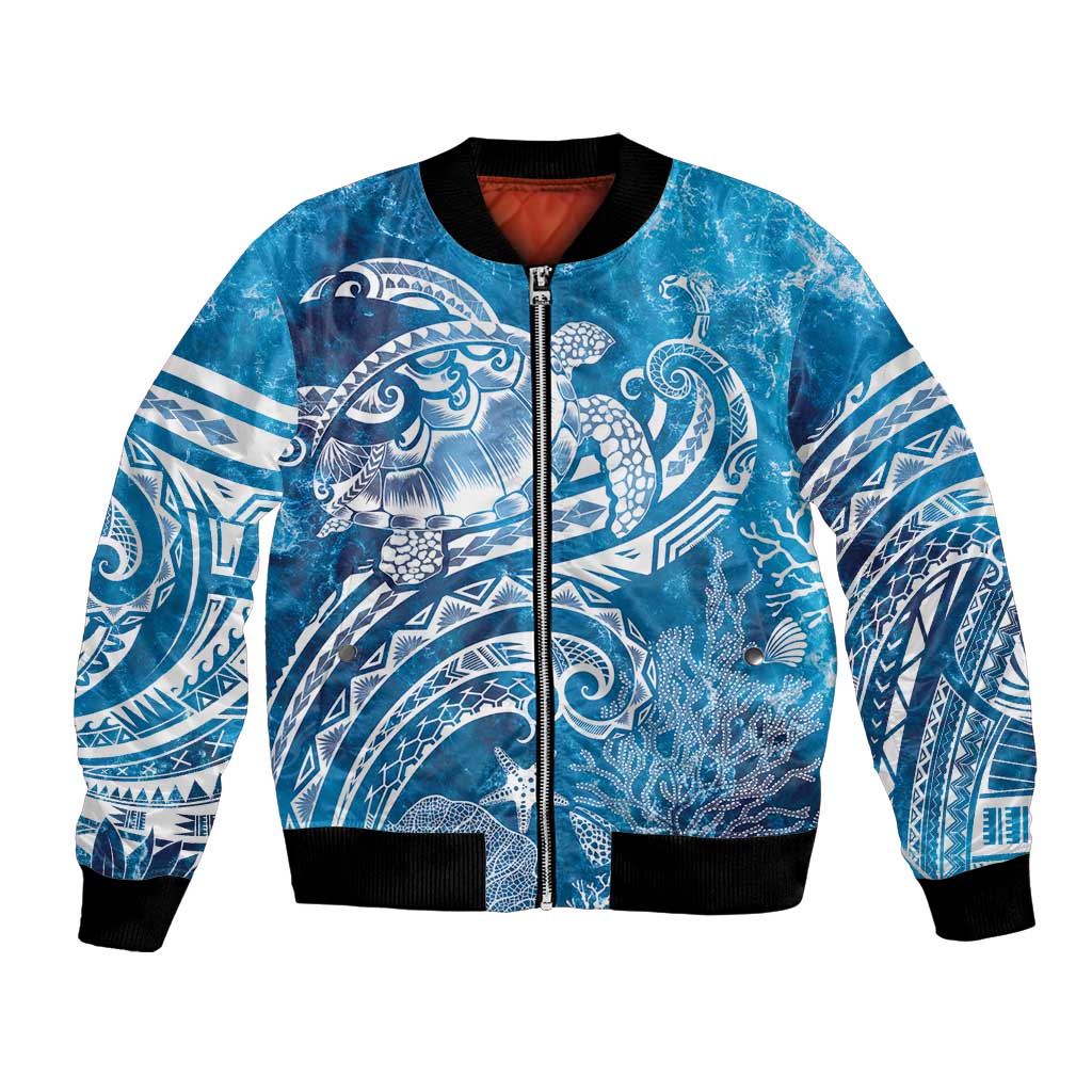 World Ocean Day Polynesian Pattern Bomber Jacket Crystal Waves