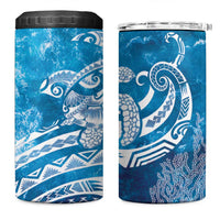 World Ocean Day Polynesian Pattern 4 in 1 Can Cooler Tumbler Crystal Waves