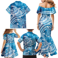 World Ocean Day Polynesian Pattern Family Matching Mermaid Dress and Hawaiian Shirt Crystal Waves
