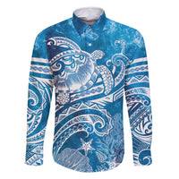 World Ocean Day Polynesian Pattern Family Matching Off Shoulder Short Dress and Hawaiian Shirt Crystal Waves