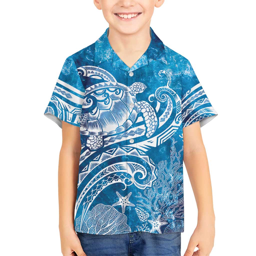 World Ocean Day Polynesian Pattern Family Matching Off Shoulder Short Dress and Hawaiian Shirt Crystal Waves