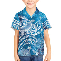 World Ocean Day Polynesian Pattern Family Matching Off Shoulder Short Dress and Hawaiian Shirt Crystal Waves