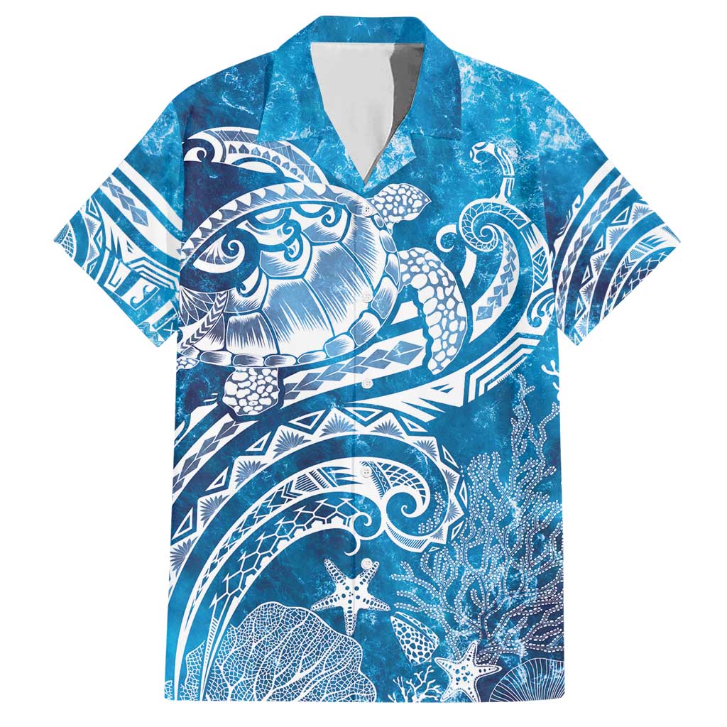 World Ocean Day Polynesian Pattern Family Matching Short Sleeve Bodycon Dress and Hawaiian Shirt Crystal Waves