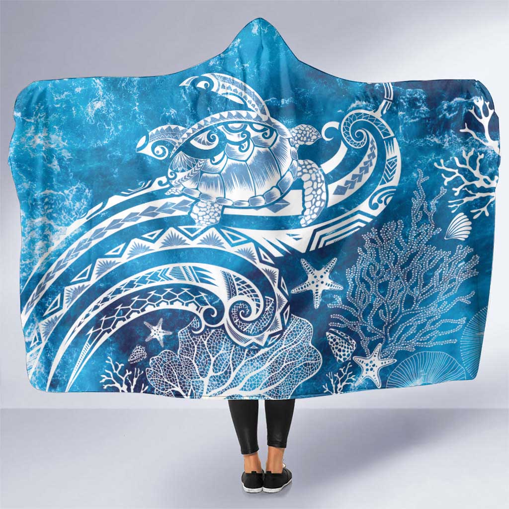 World Ocean Day Polynesian Pattern Hooded Blanket Crystal Waves LT7 One Size Blue - Polynesian Pride