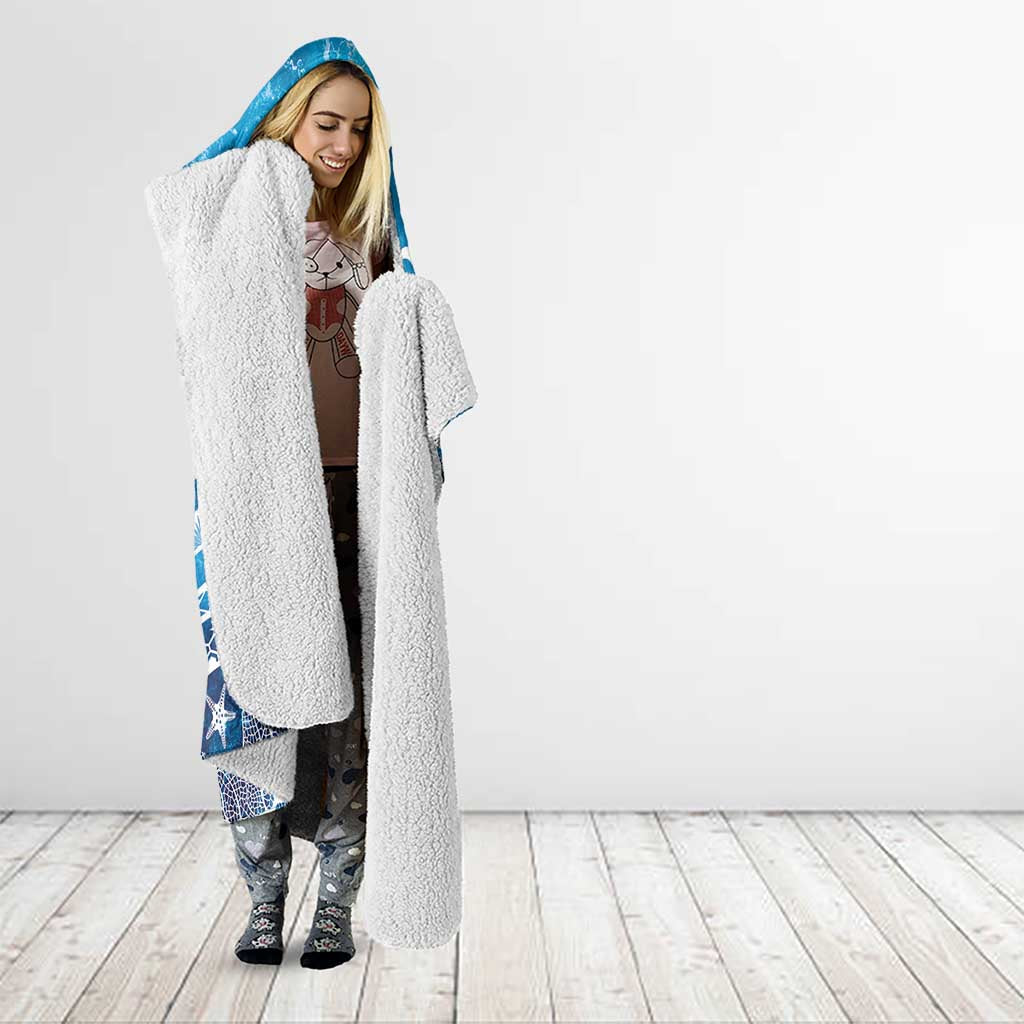 World Ocean Day Polynesian Pattern Hooded Blanket Crystal Waves
