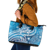 World Ocean Day Polynesian Pattern Leather Tote Bag Crystal Waves