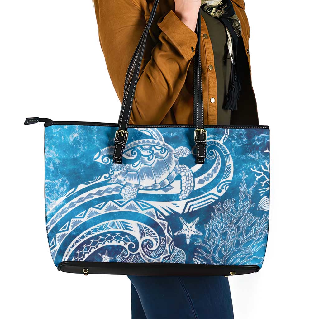 World Ocean Day Polynesian Pattern Leather Tote Bag Crystal Waves