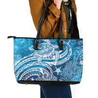 World Ocean Day Polynesian Pattern Leather Tote Bag Crystal Waves