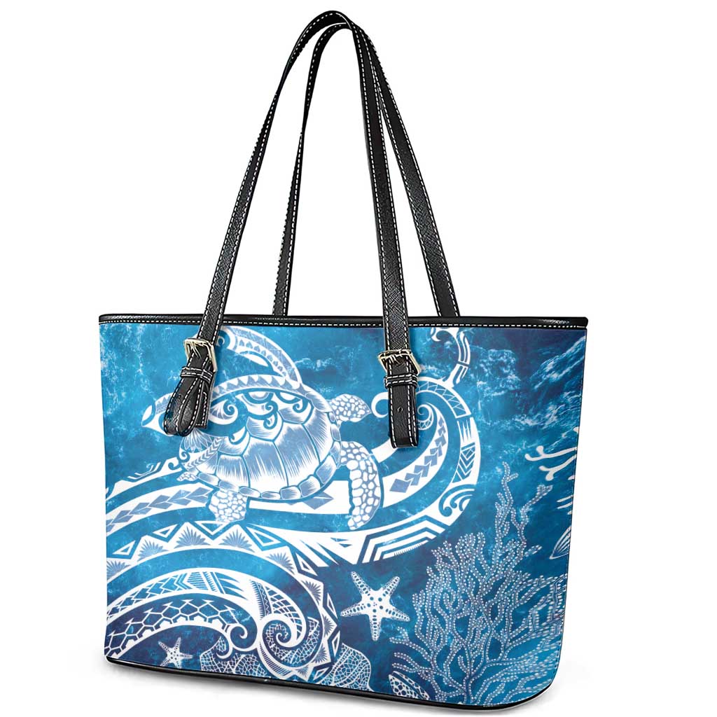 World Ocean Day Polynesian Pattern Leather Tote Bag Crystal Waves