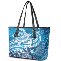 World Ocean Day Polynesian Pattern Leather Tote Bag Crystal Waves