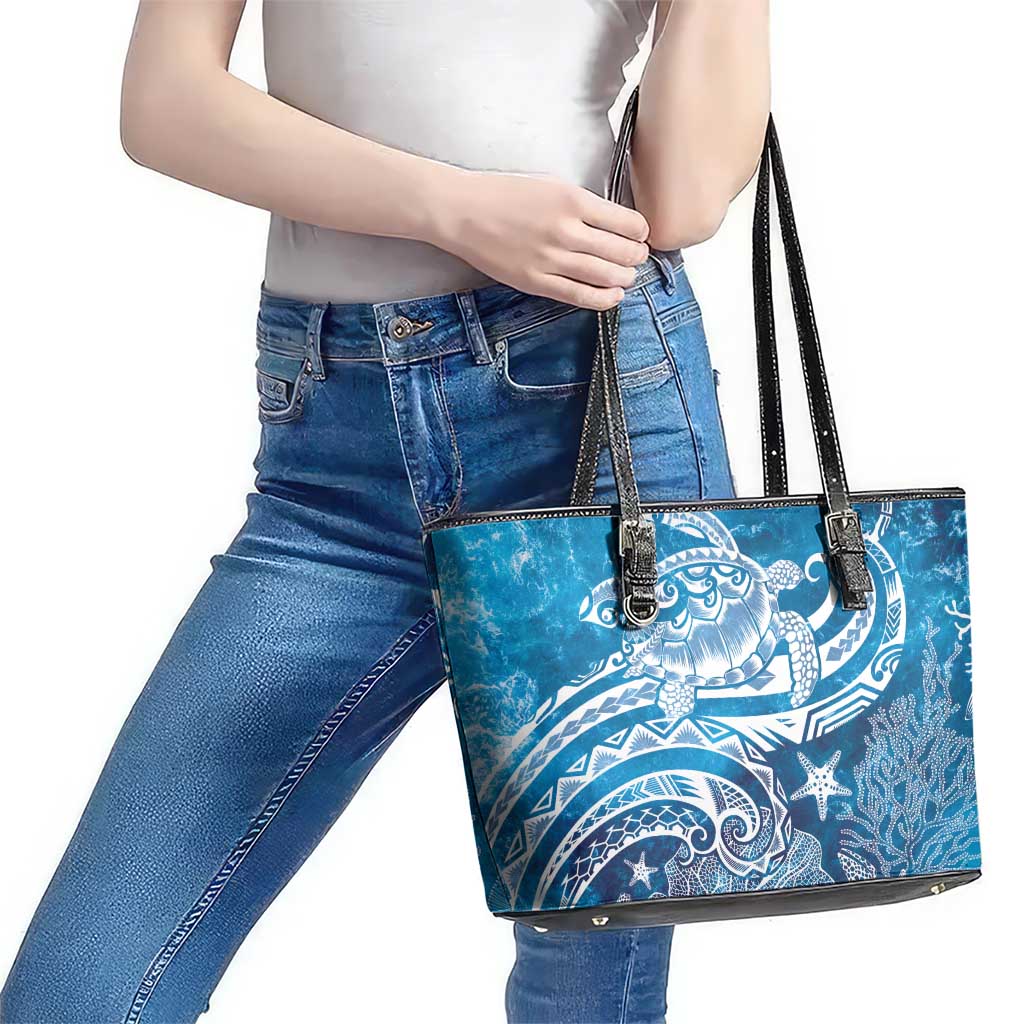 World Ocean Day Polynesian Pattern Leather Tote Bag Crystal Waves