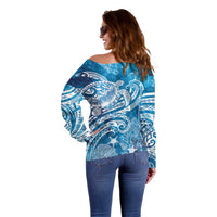 World Ocean Day Polynesian Pattern Off Shoulder Sweater Crystal Waves