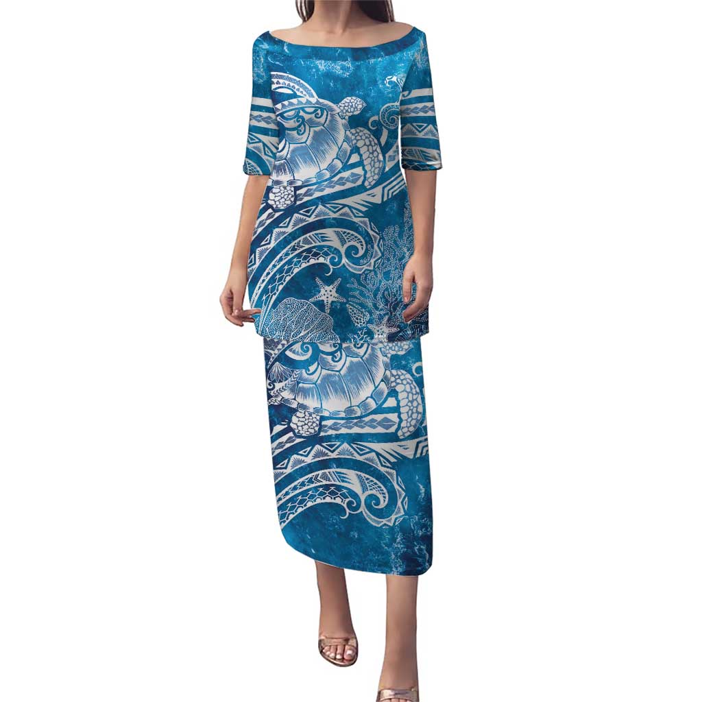 World Ocean Day Polynesian Pattern Puletasi Crystal Waves