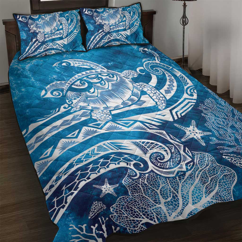 World Ocean Day Polynesian Pattern Quilt Bed Set Crystal Waves LT7 Blue - Polynesian Pride