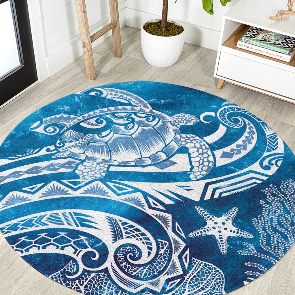World Ocean Day Polynesian Pattern Round Carpet Crystal Waves LT7 Blue - Polynesian Pride