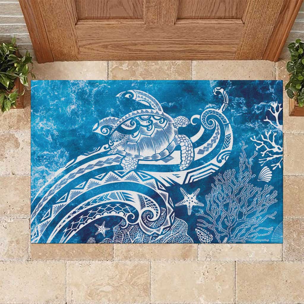 World Ocean Day Polynesian Pattern Rubber Doormat Crystal Waves LT7 Blue - Polynesian Pride