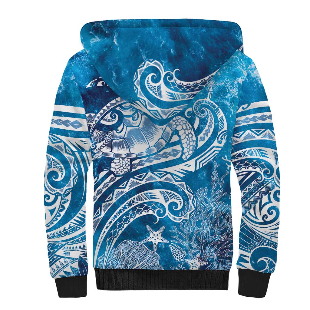 World Ocean Day Polynesian Pattern Sherpa Hoodie Crystal Waves