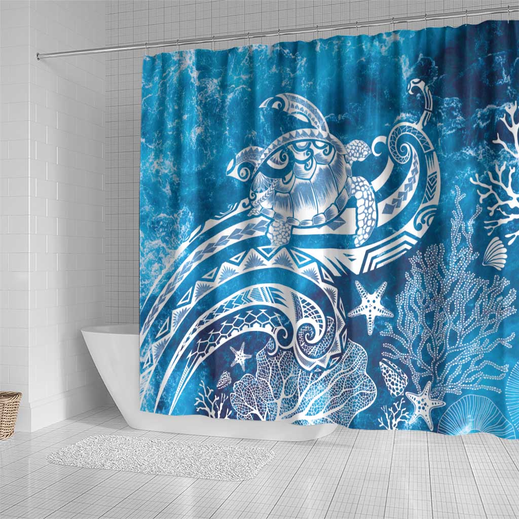 World Ocean Day Polynesian Pattern Shower Curtain Crystal Waves