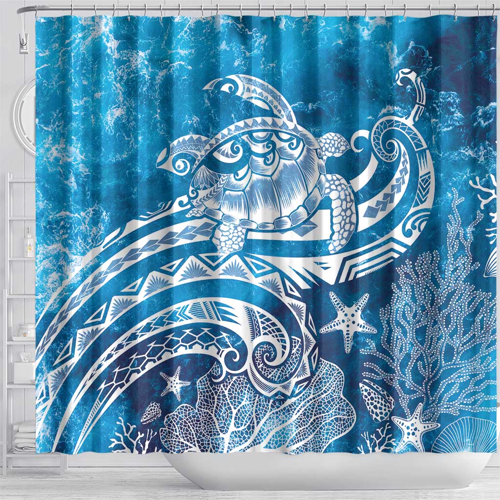 World Ocean Day Polynesian Pattern Shower Curtain Crystal Waves