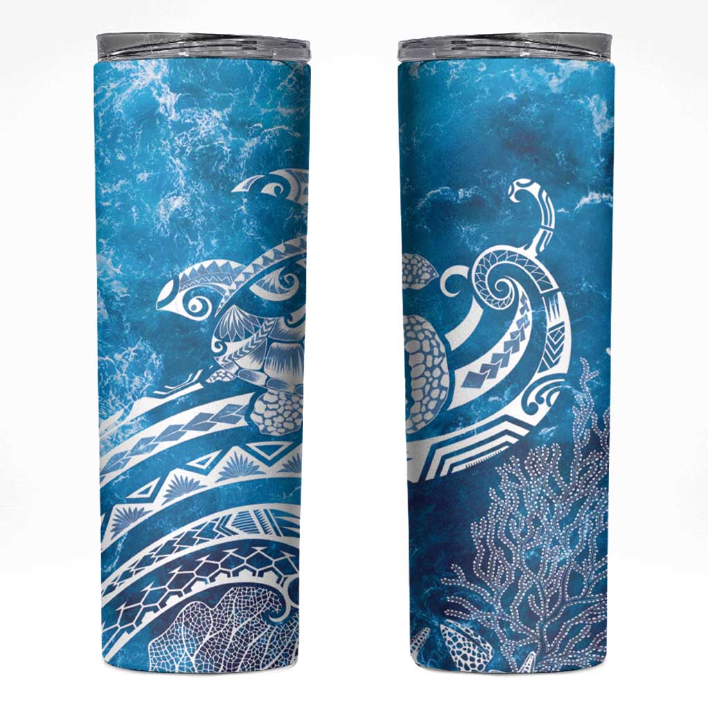 World Ocean Day Polynesian Pattern Skinny Tumbler Crystal Waves