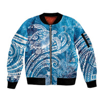 World Ocean Day Polynesian Pattern Sleeve Zip Bomber Jacket Crystal Waves