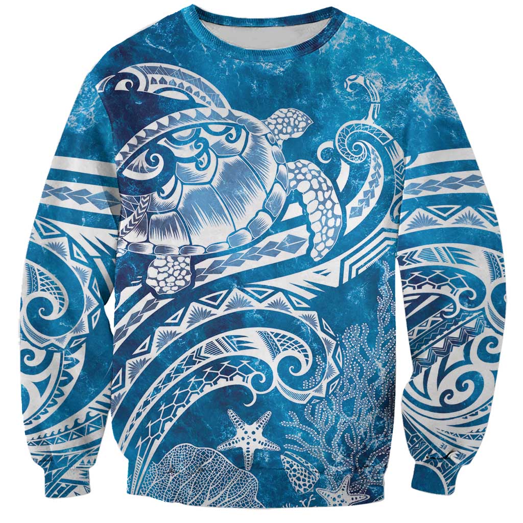 World Ocean Day Polynesian Pattern Sweatshirt Crystal Waves LT7 Unisex Blue - Polynesian Pride