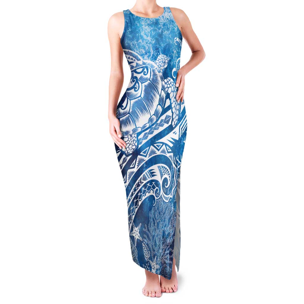World Ocean Day Polynesian Pattern Tank Maxi Dress Crystal Waves LT7 Women Blue - Polynesian Pride