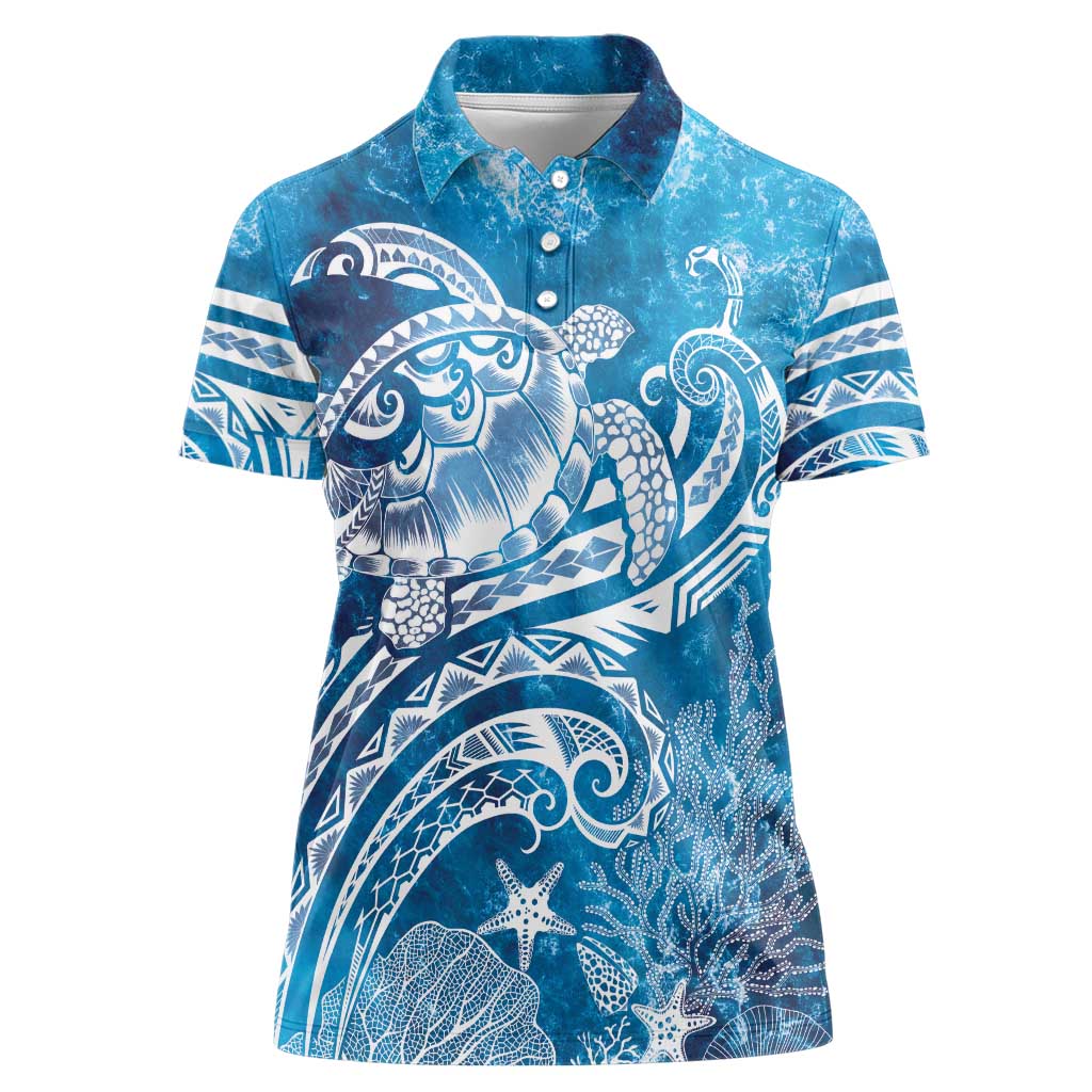 World Ocean Day Polynesian Pattern Women Polo Shirt Crystal Waves
