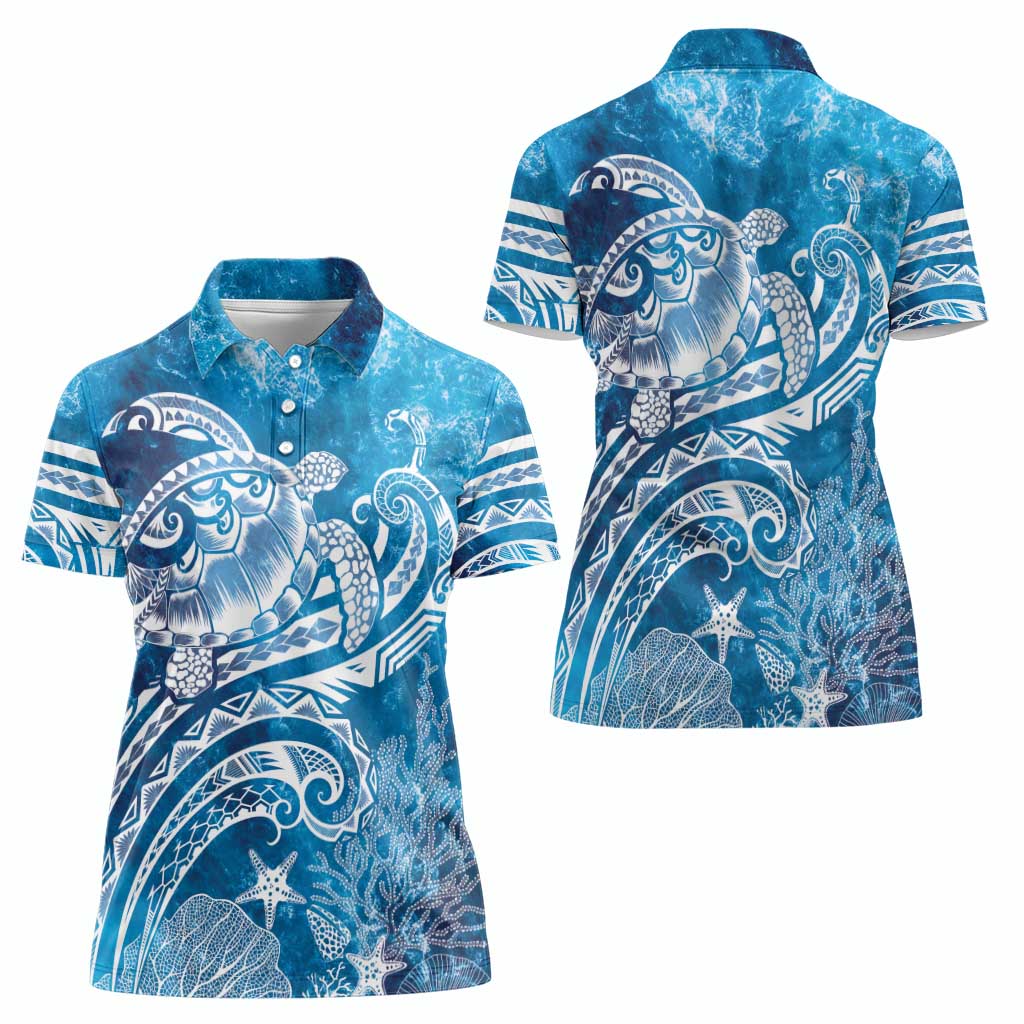 World Ocean Day Polynesian Pattern Women Polo Shirt Crystal Waves