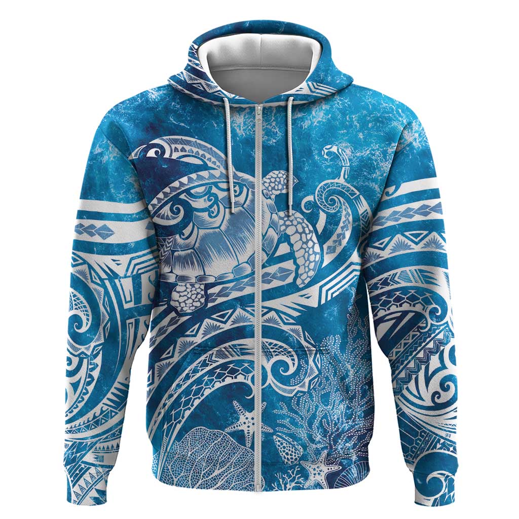 World Ocean Day Polynesian Pattern Zip Hoodie Crystal Waves
