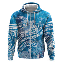 World Ocean Day Polynesian Pattern Zip Hoodie Crystal Waves